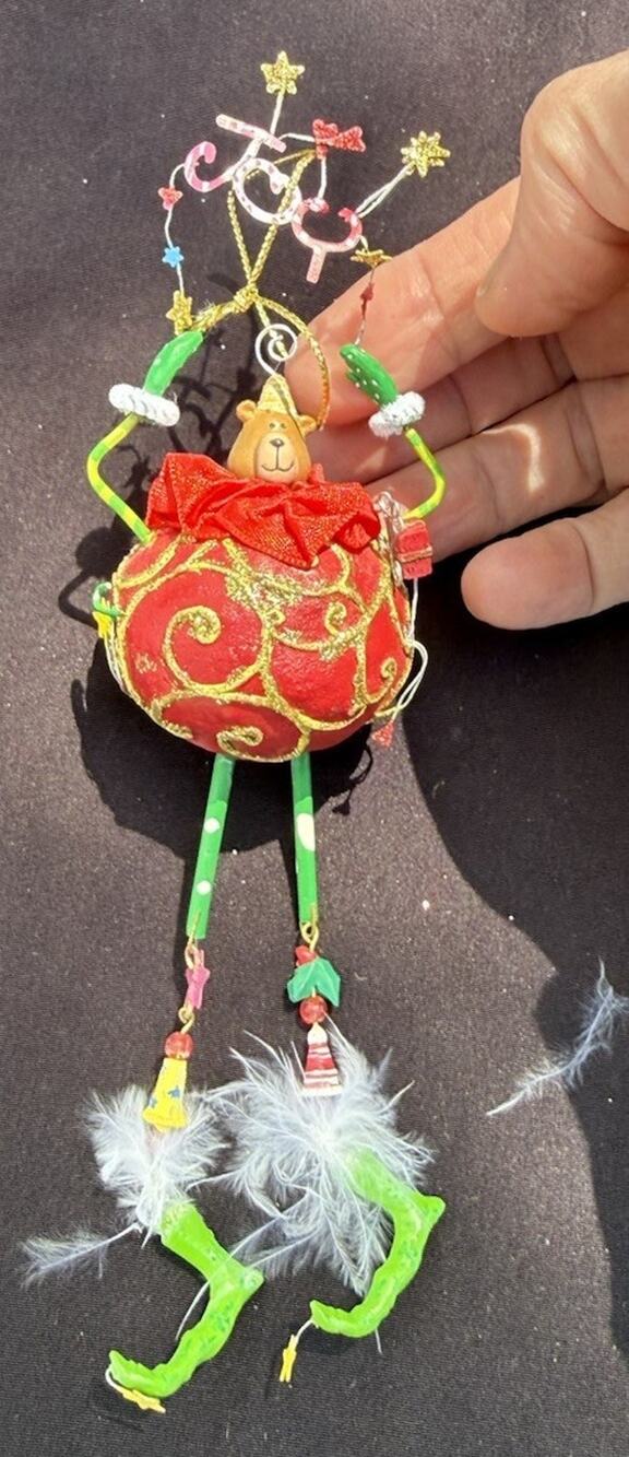 Vintage Katherines Collection Dangle Leg Joy Bear Christmas Ornament Rare! -K2
